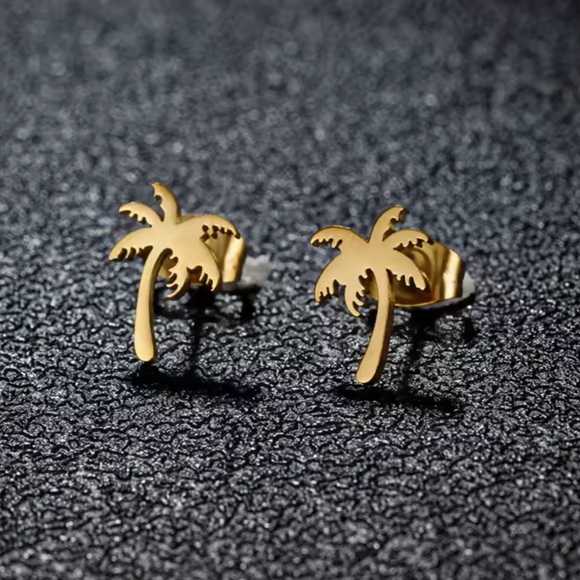 Gold Palm TreeCalifornia Stainless Steel Earrings With Gift Bag - Picture 1 of 6